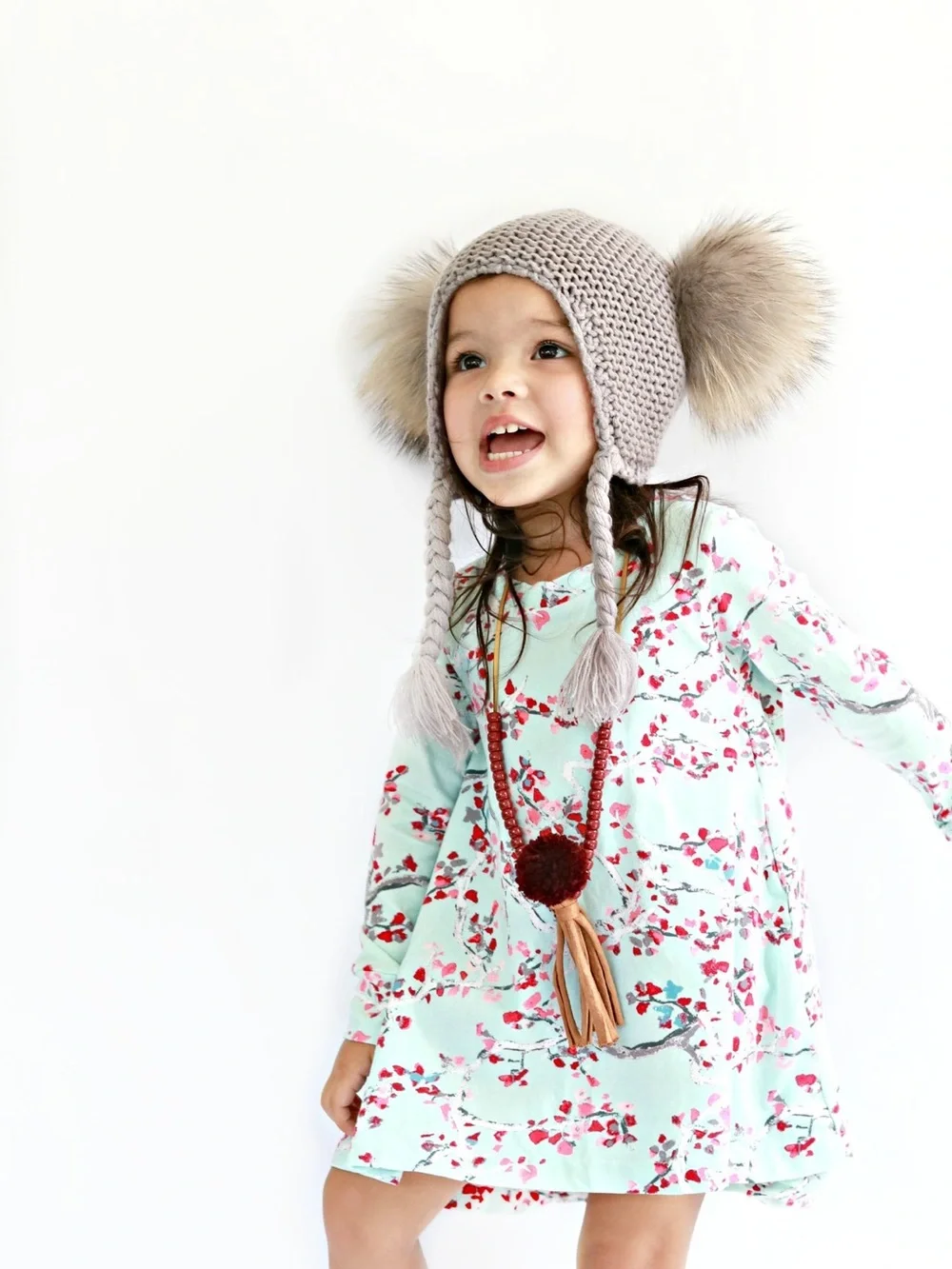 Kids Knit Pom Pom Earflap Hat - Taupe